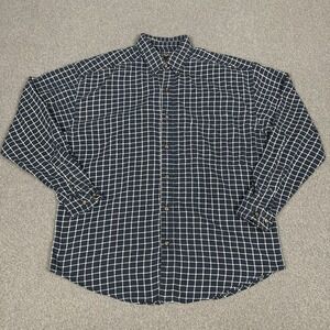 Structure Mens M Windowpane Check Flannel Button Down Shirt Navy White Cotton